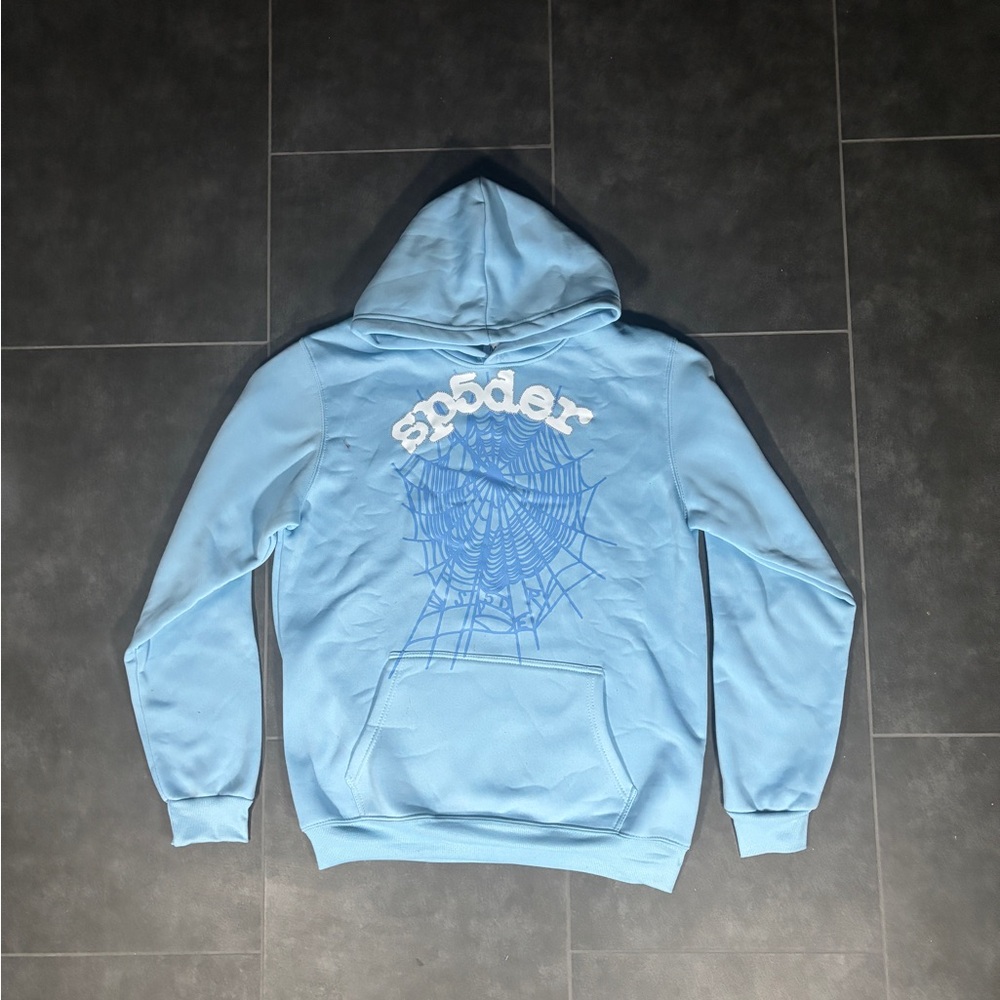 Spyder Blue Hoodie with Web Design